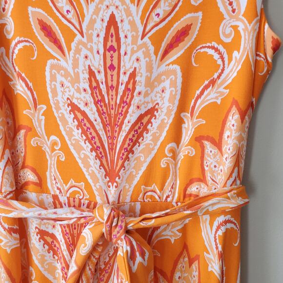 Loft Orange Paisley Midi Tank Dress S Tropical Summer Coastal Wedding Guest - Picture 3 of 9
